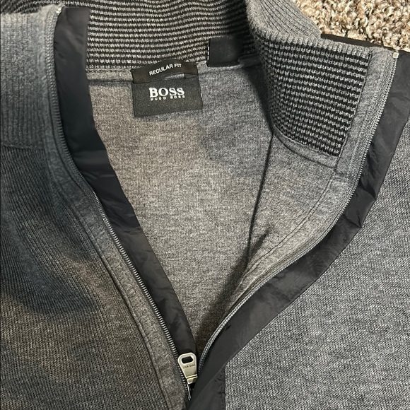 Boss Gray Zip Up Sweater with Stand-Up Collar - Picture 2 of 6